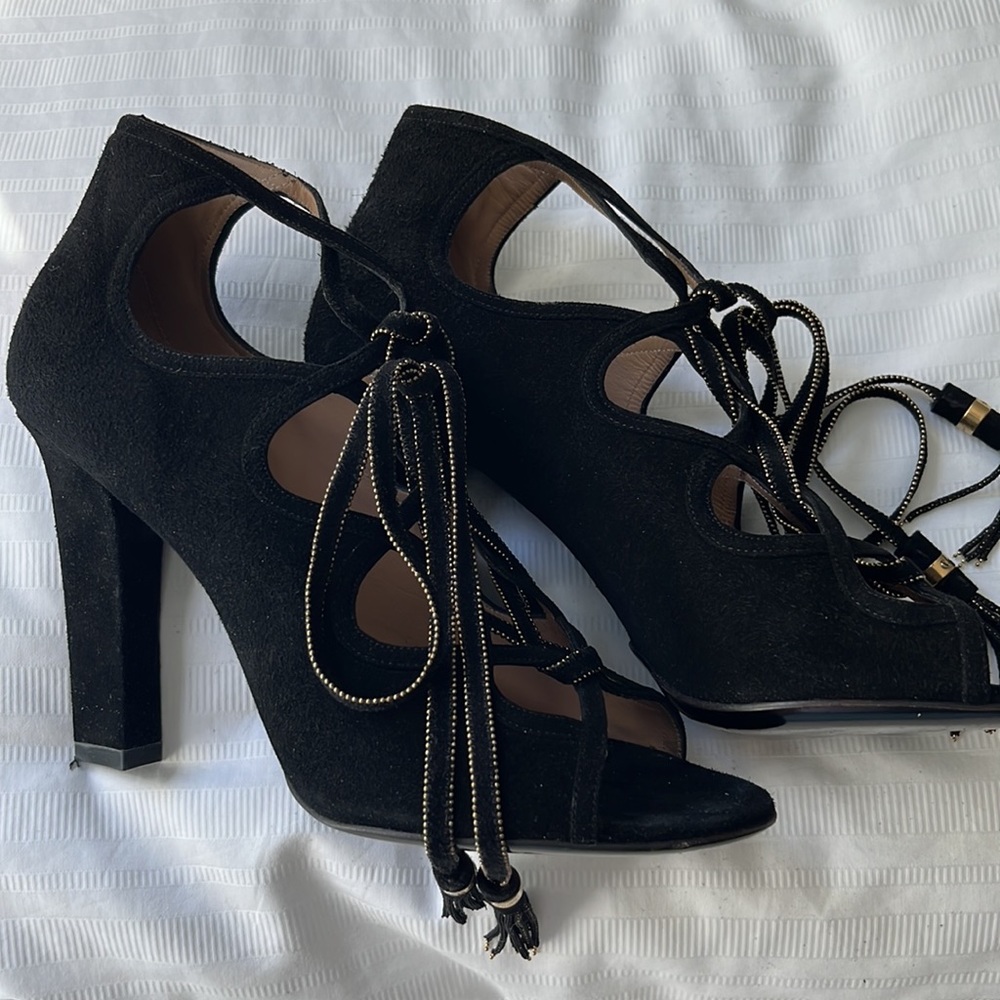 Ferragamo Tyla black suede lace up heel luxury designer